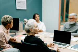 Group of coworkers participating in a meeting.