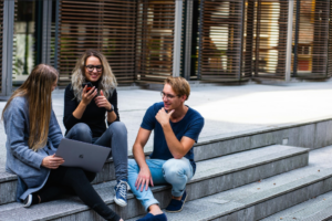Coworkers collaborating outside of the office.